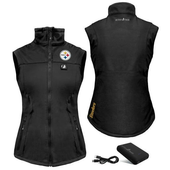 Women's ActionHeat Black Pittsburgh Steelers 5V Softshell Battery Heated Full-Zip Vest