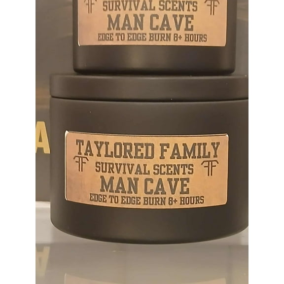 Taylored Family Survival Scents Man Cave Candle, 8 Oz, 100% Natural Beeswax, Masculine Scent, 8+ Hours Burn