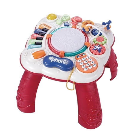 BESTSKY Kids Activity Table with Interactive Panel Baby Learning Toys Embossed Legs Safe Rounded Corners for Playroom Red