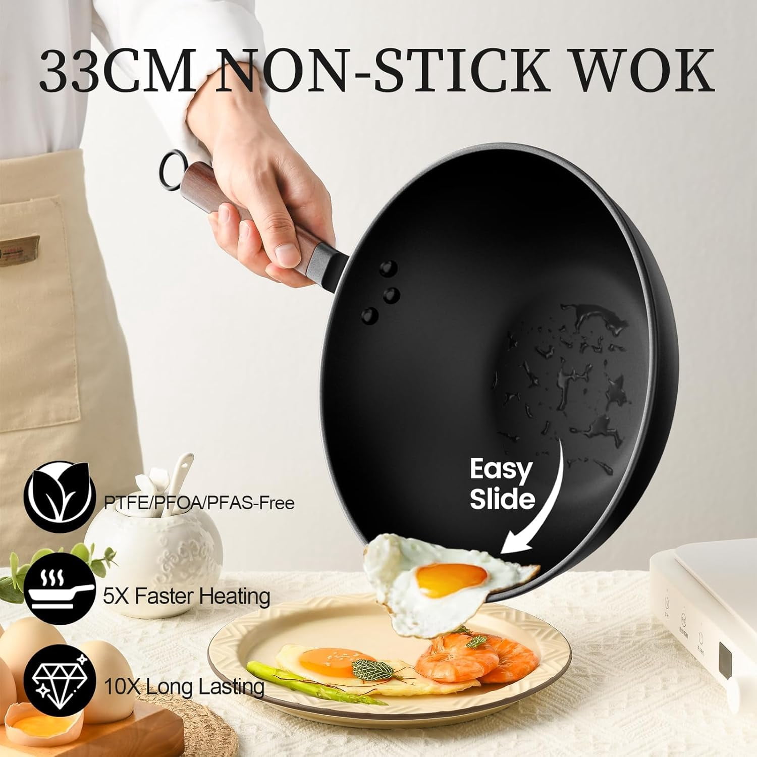 13-inch Pre-seasoned Carbon Steel Wok with Lid and Spatula for stovetop cooking