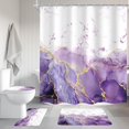 thumbnail image 2 of 4Pcs Purple Marble Shower Curtain Set, Abstract Lilac Gold Cracked Lines Modern Minimalist Bathroom Curtain with Rug, Toilet Lid Cover, Bath Mat, Luxury Aesthetic Shower Curtain with 12 Hooks, 2 of 4