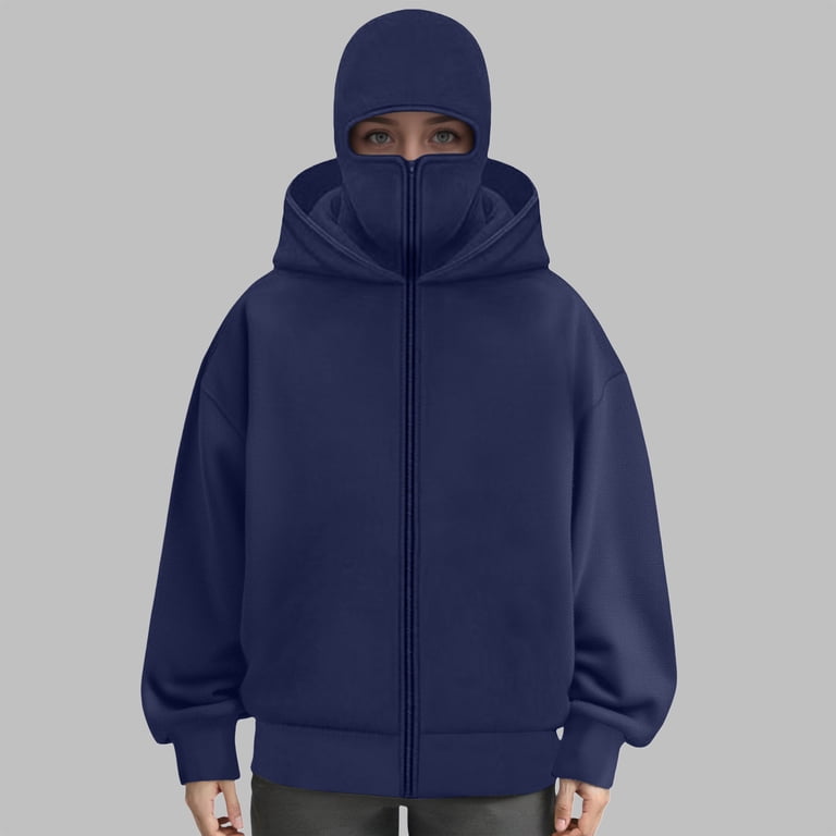 Xudanell Womens Zip up Hoodies Double Hat Face Mask Hoodie Womens