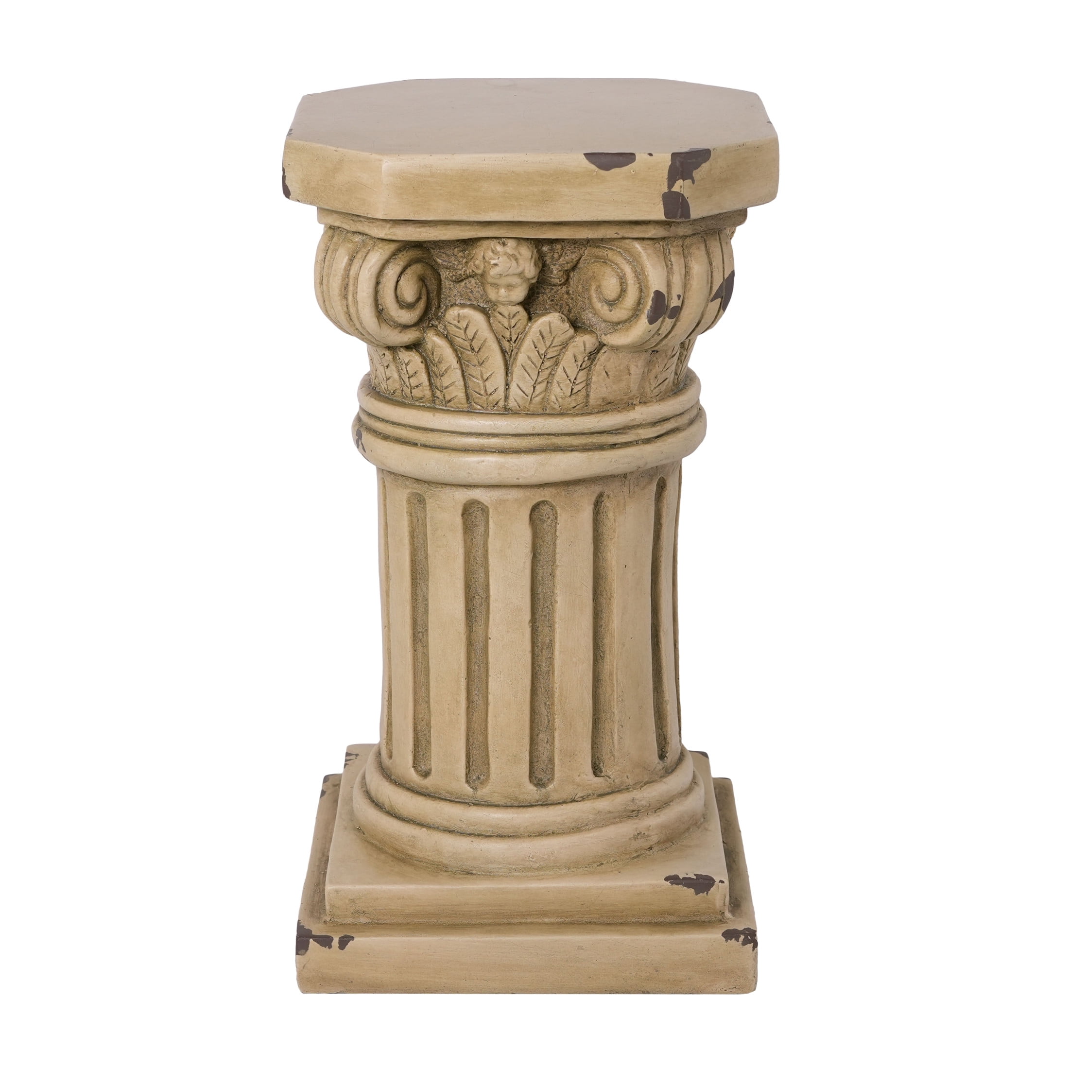 Christopher Knight Home 18.5" Ionic Pedestal Plant Stand, MGO Indoor Outdoor Side Table, Antique Yellow