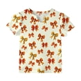 thumbnail image 6 of Grblisyd Shirts for Girls 10-12 Casual Cute Ruffle Sleeve Little V Neck T Shirts Loose Fit Tops Tees Fashion Bow Knot Print Blouses Clothes Orange 6-7Y, 6 of 6
