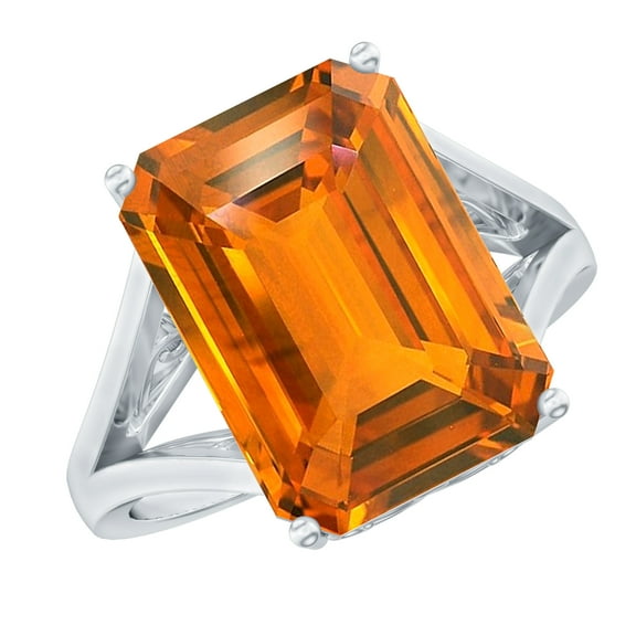 Rosec Jewels Lab Grown Orange Sapphire Solitaire Ring with Split Shank (10X14 mm, AAAA Grade), 925 Sterling Silver, US 4.00