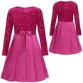 thumbnail image 2 of iiniim Girls Glittery Sequin Party Gown Round Collar Long Sleeve High Waist Belted Pleated Dress Hot Pink 16, 2 of 6