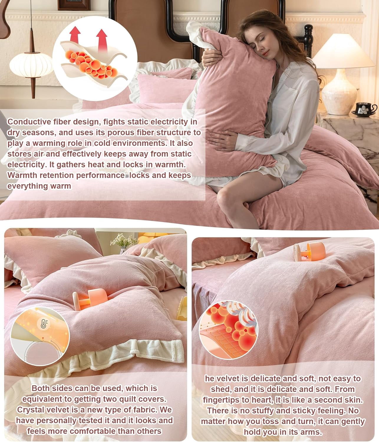 Velvet Duvet Cover, Twin Size Luxury Ultra Soft Fluffy Duvet Cover Set, Winter Crystal Velvet Duvet Covers with 1 Plillowcase, Pink, 68''x90''