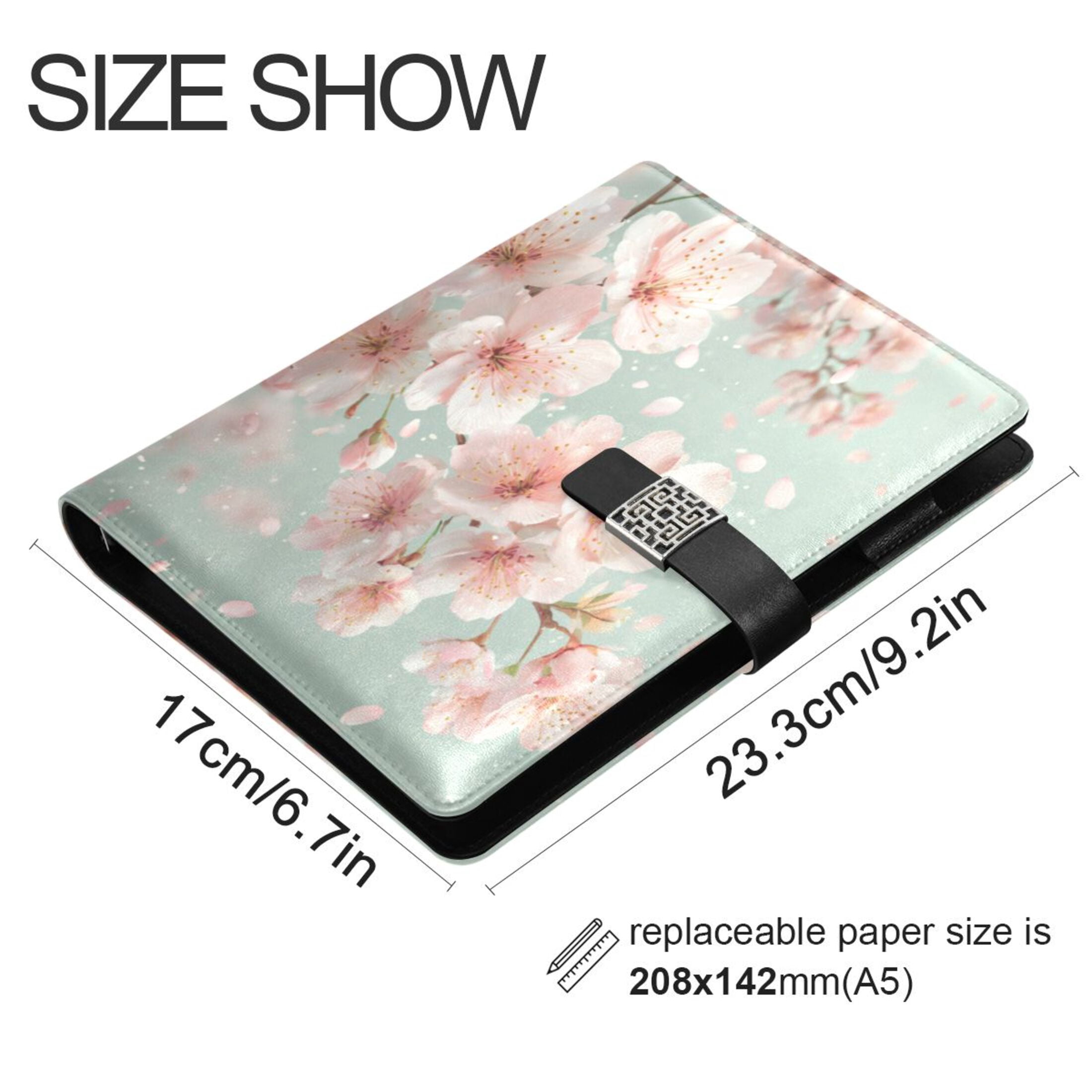 Leather Planner Leather Notebook Notebook Journal Binder Design Pen Pocket Design Convenient for Storage Beautiful Cherry Blossoms