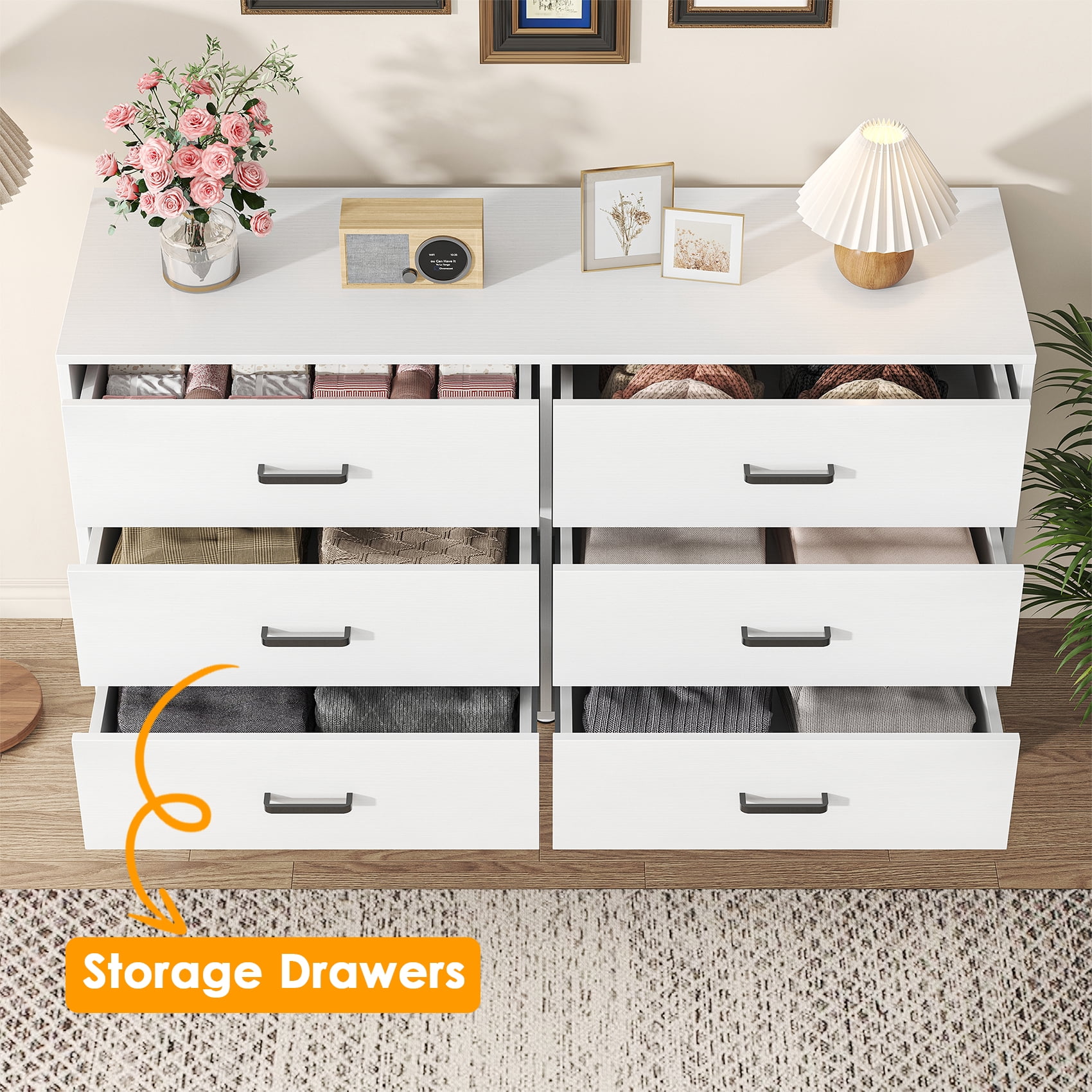 Meteorleg 6 Drawer Dresser for Bedroom, Wood Dresser with Wide Drawers and Metal Handles,Modern Dresser Chest for Bedroom,Living Room,Entryway