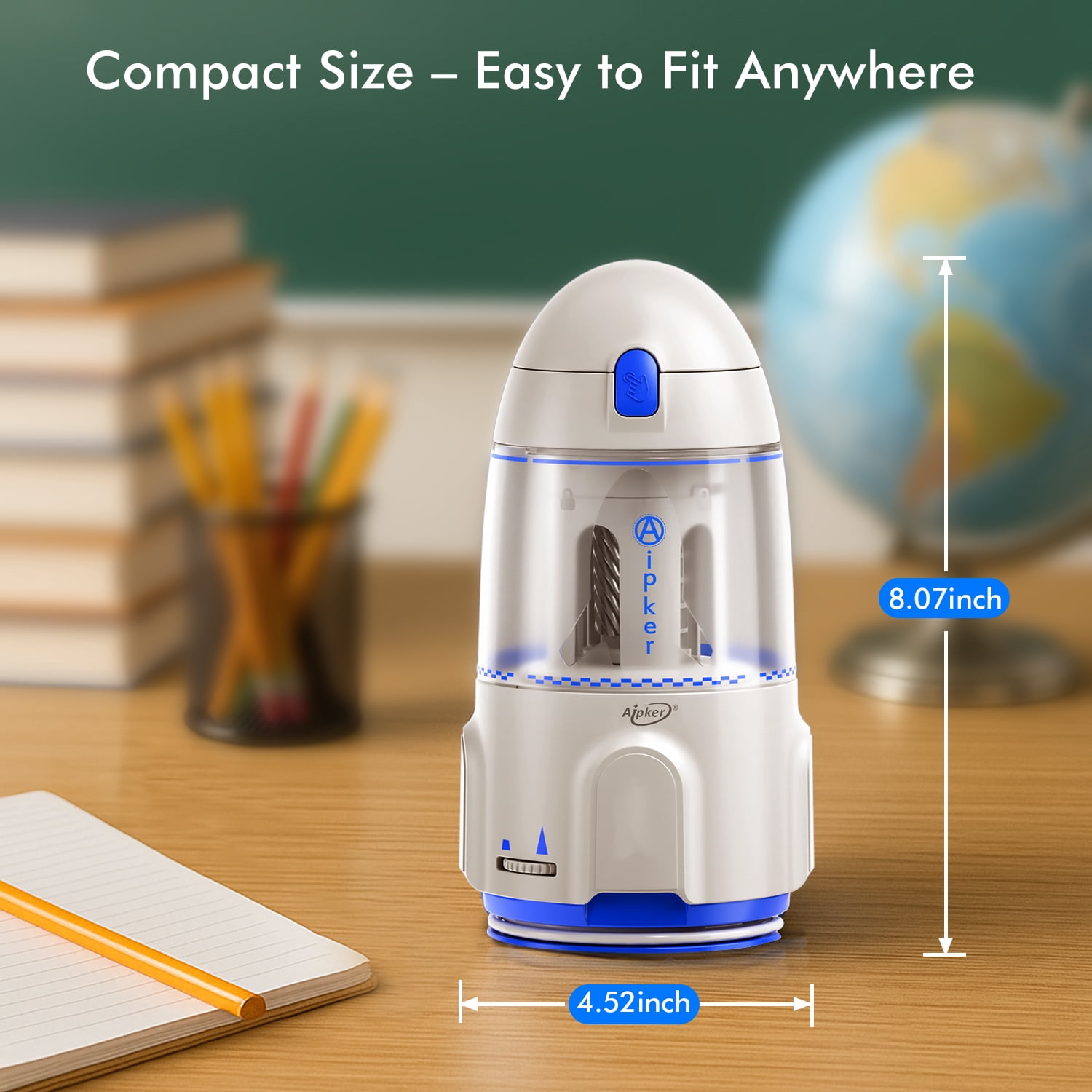 Aipker Electric Pencil Sharpener – Heavy Duty  Automatic & Rechargeable Pencil Sharpener for Classroom, School, Office, Kids Teachers, Artists & Students – Fits for Jumbo & Standard Pencils
