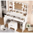 thumbnail image 2 of Vabches Modern Vanity Desk Set with Large Mirror and Stool, Large Makeup Table Set with 3 Drawers, 2 Cabinets & Storage Stool, Adjustable Lighting Colors, 2 of 8