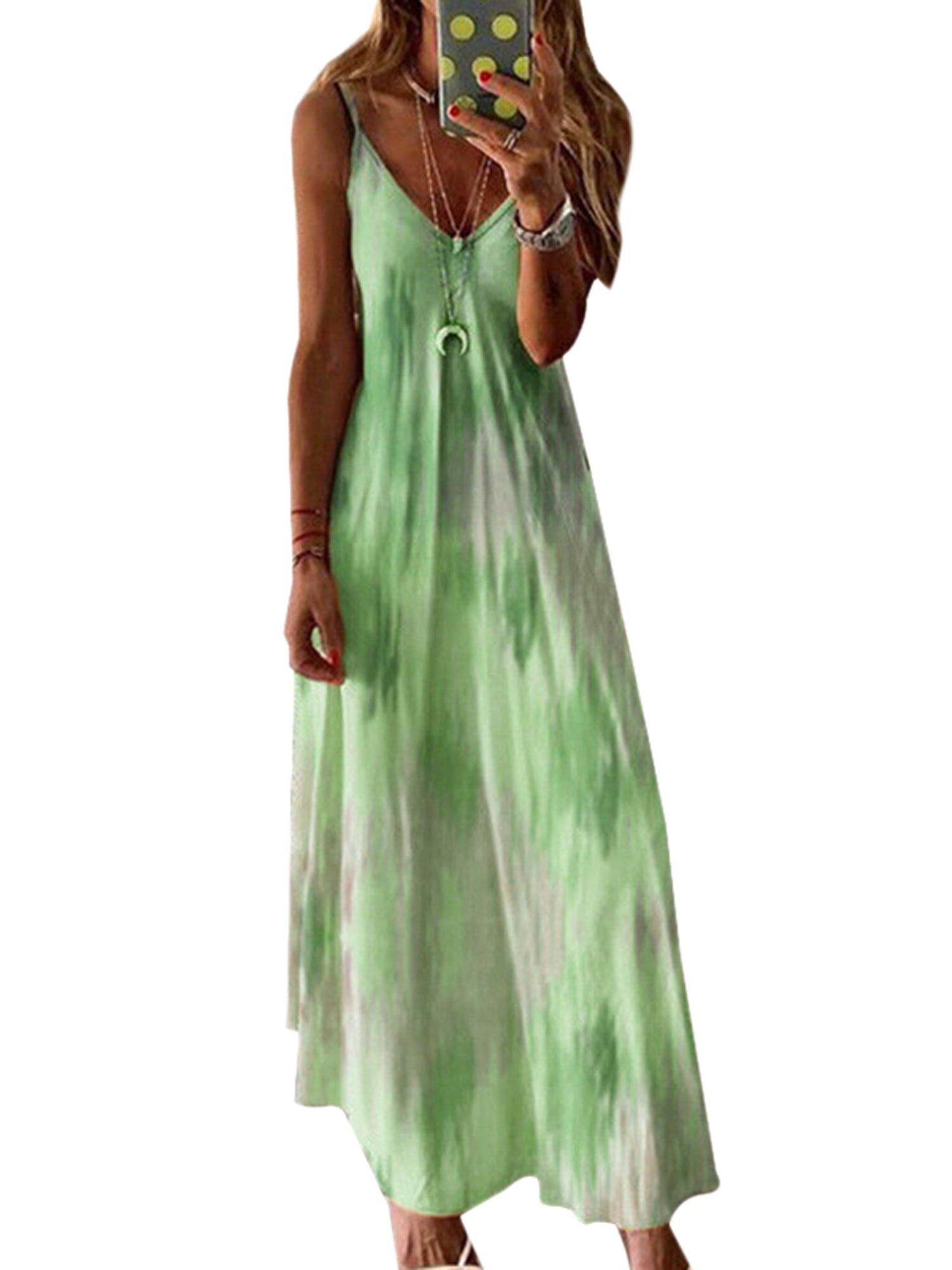 Women's Tie Dye Plus Size Floral Maxi Dress Summer Beach Casual ...