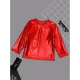 thumbnail image 5 of iiniim Girls Long Sleeve T-Shirt Shiny Metallic Dance Performance Tee Holographic Party Tops Dancewear Red 15-16, 5 of 7