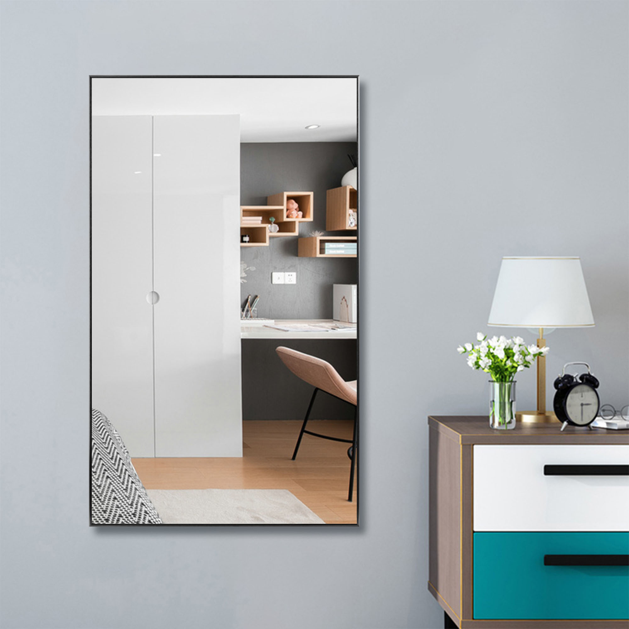 36 in x 59 in Black Modern Floor Mirror