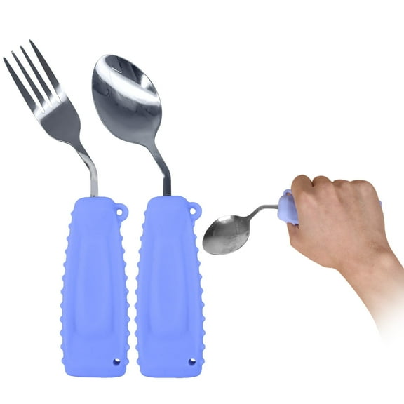 Ehucon 2 pcs Adaptive Utensils with Silicone Non-Slip Easy Grip Stainless Steel Handles,Purple,Right Hand