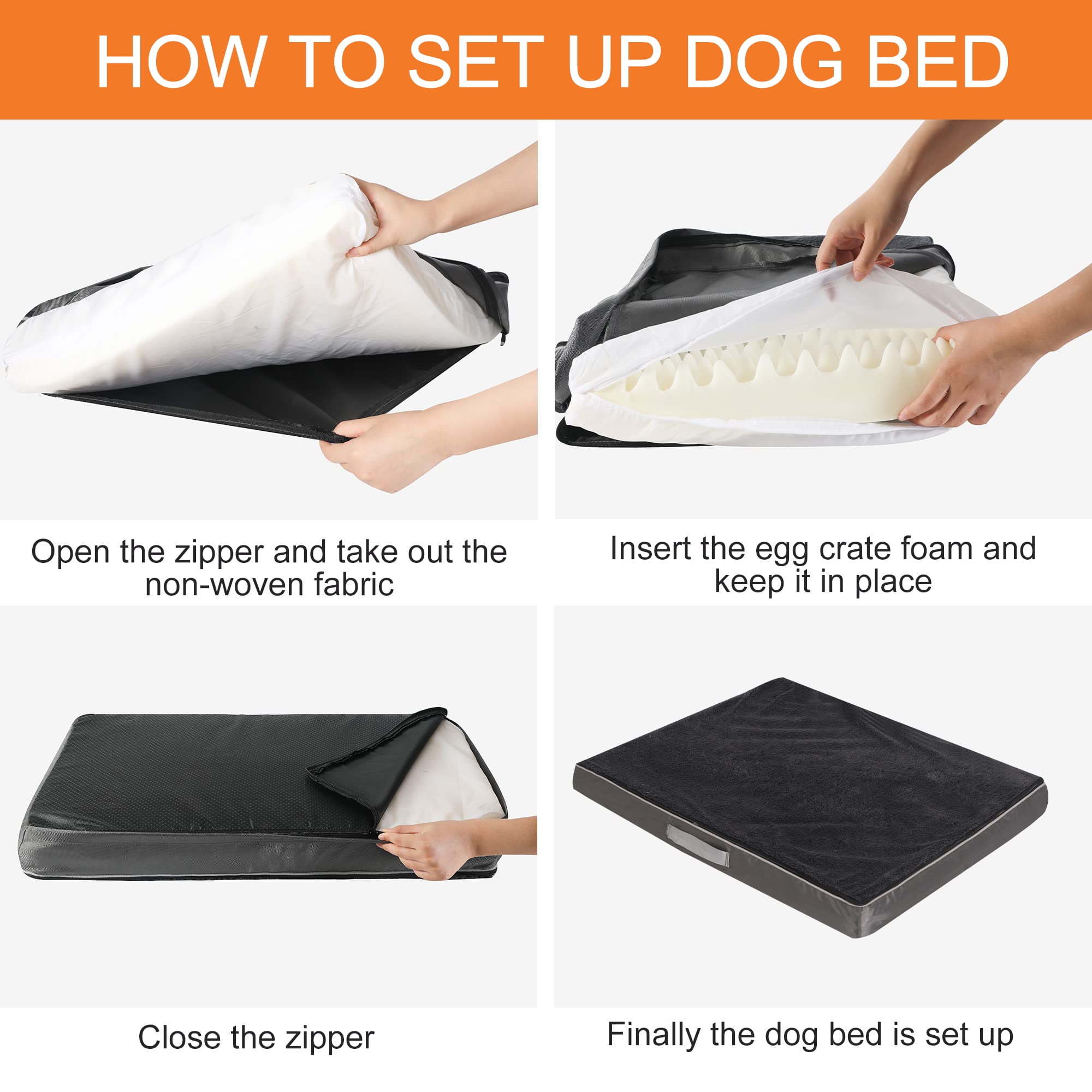 PayUSD Dog Bed for Extra Large Dogs Waterproof Thick Dog Beds Big Orthopedic Dog Beds with Removable Double Layer Washable Cover for Jumbo Dogs Pet Bed Mat Egg-Crate Foam, 2XL(47"X30"X4"), Gray