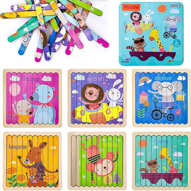 Rompecabezas De Madera De Animales, Juego De Bloques De Dibujos Animados, Juguetes De Clasificación Y Apilamiento, Juguetes Educativos Para Edades Tempranas En Edad Preescolar, Regalo Cateissary FN005824-00