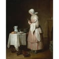 thumbnail image 2 of Jean-Baptiste-Siméon Chardin 15x18 Black Ornate Wood Framed Double Matted Museum Art Print Titled - The Attentive Nurse (1747), 2 of 5