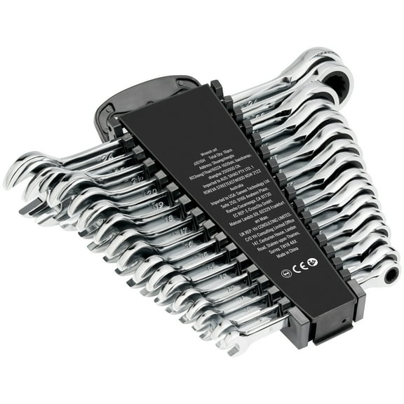 KFFKFF Combo Spanner Collection, 16-Unit Ratchet Spanner Assortment with Storage Stand, Chromium-Vanadium Steel Spanner Metric Range 8 mm to 24 mm, Perfect for Everyday Home, Garage, Workshop