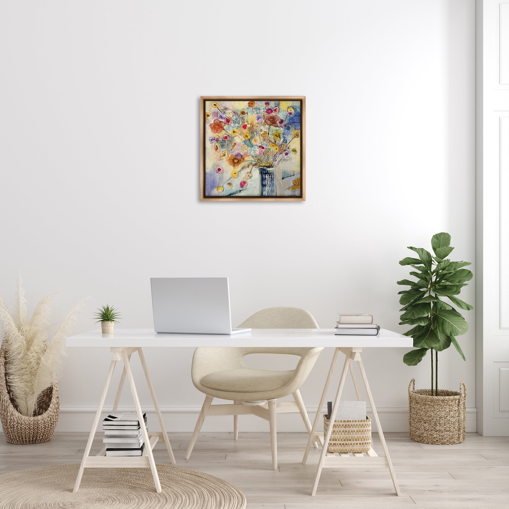 Stupell Industries Chaotic Flowers Line Drawing Abstract Painting Brown Floater Framed Canvas Art Print Wall Art, 25 x 25
