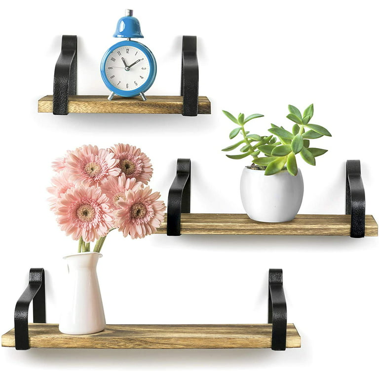 Greenco Rustic Wall Mounted Floating Shelves For Living Room, Dining Room,  Office, Bedrooms | Wood Floating Storage Shelves Mounted to Wall | Set of 3