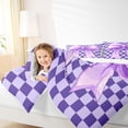 thumbnail image 3 of Erosebridal Girls Ribbon Bowtie Queen Comforter Set,Purple Geometric Plaid Bedding Comforter Set For Kids,Reversible,3pcs, 3 of 7