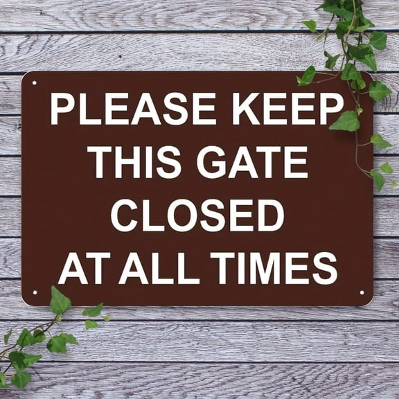 HELLOYOUNG Rustic Metal Sign 8x12 Inch, Please Keep This Gate Closed At All Times Wall Decor, Safety Plaque with Green Leaf Accents for Fence Entry