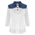 thumbnail image 3 of Camisetas de Manga Larga de Negocios Casual para las Mujeres Slim-Fitting Gold Velvet Denim Patchwork Pullover, Camisetas de Manga Larga de las Señoras para el Trabajo Diario de la Oficina, 3 of 7