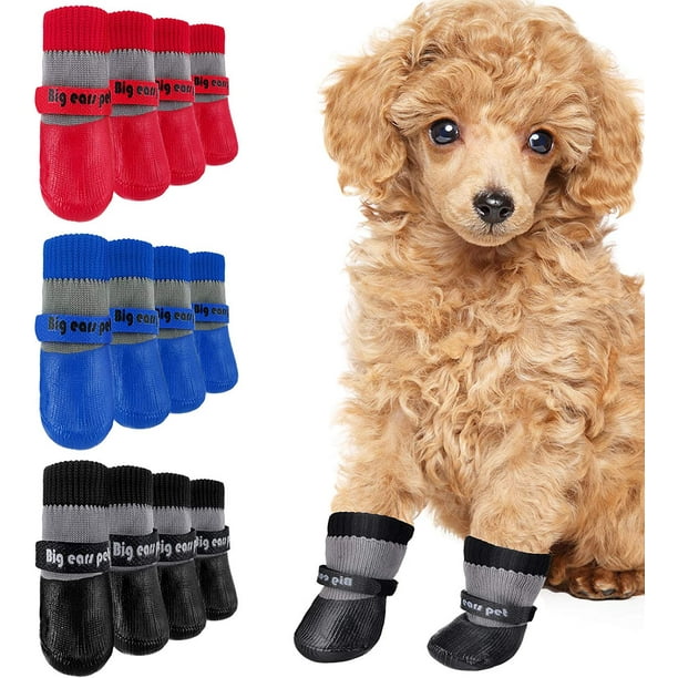 12 Pieces Dog Socks Non-Slip Dog Boots with Straps Rubber Sole