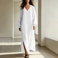 thumbnail image 2 of Maxi Dress for Women Solid Color Cotton Linen Long Sleeve Side Slit Loose Dress for Casual & Party Wear, 2 of 7