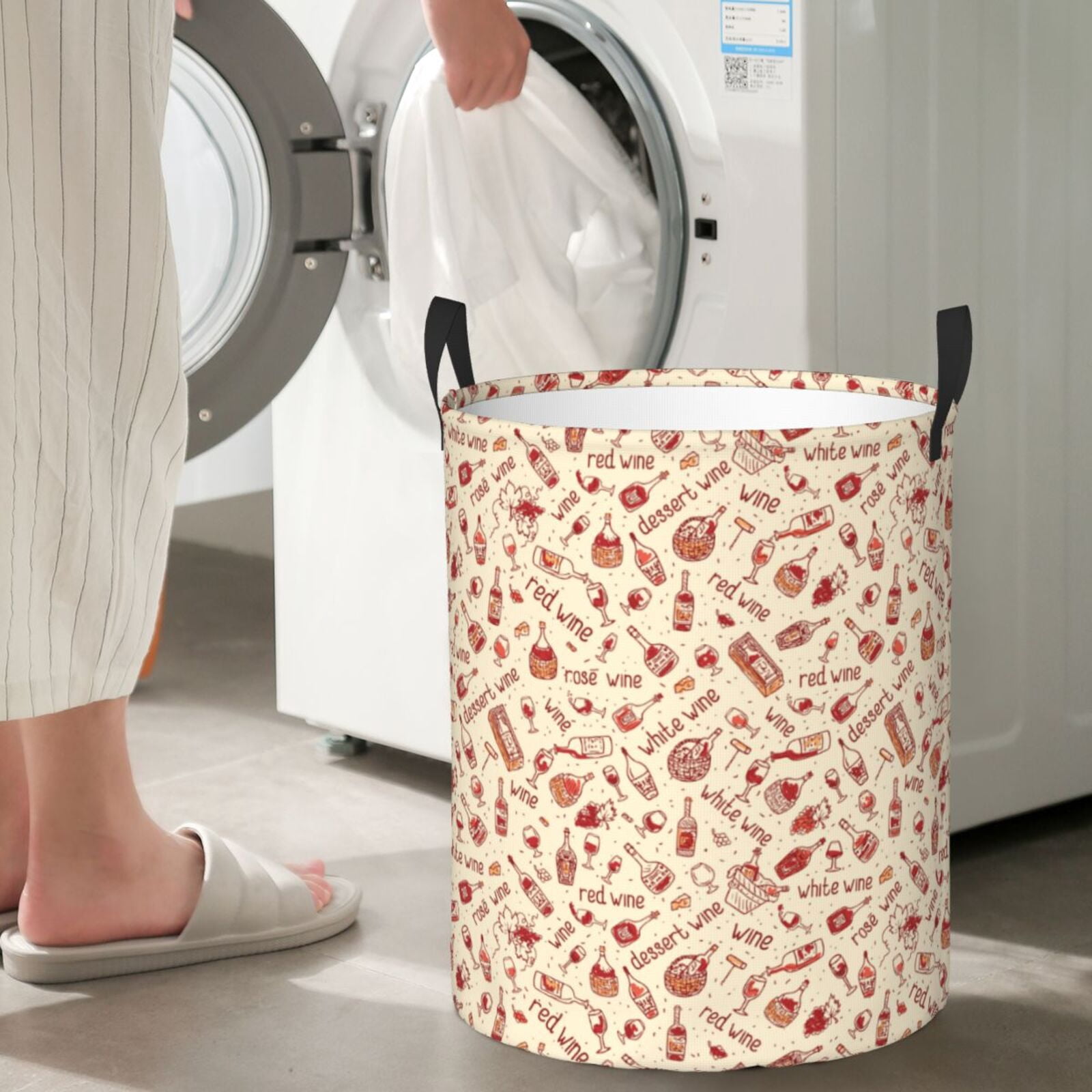 Large Laundry Basket with Handles - Red Wine Kids Baby Dirty Clothes Laundry Hamper for Bedroom Aesthetic