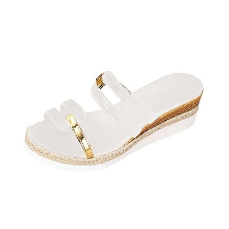 

Women s Sandals Summer Casual Soft Leather Woven Straw Bottom Thick Bottom Slope Heel Large Size Sandals Women