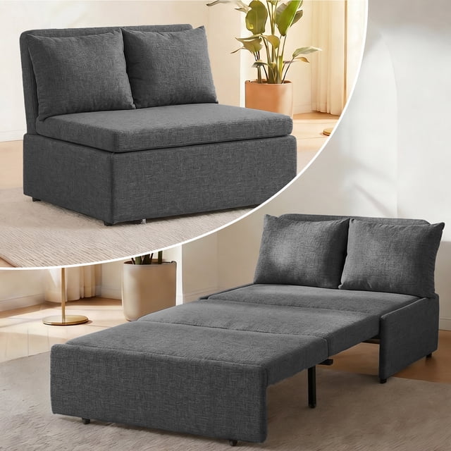 Puremind Canapé-Lit Escamotable Format Simple, Canapé-Lit Convertible en Lin, Causeuse Canapé Escamotable pour Petit Espace/appartement/bureau, Gris Foncé