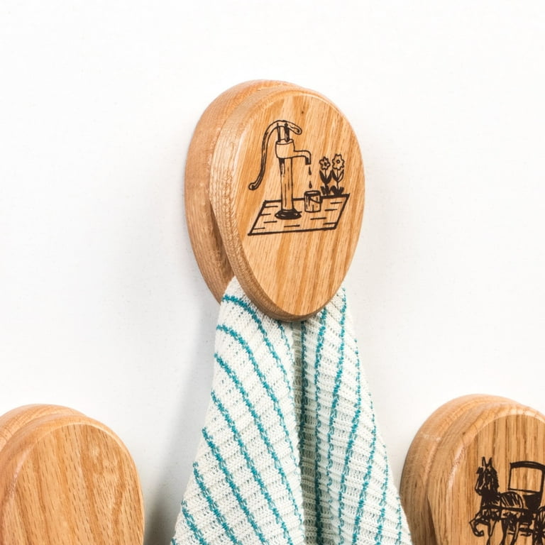 Oak Wood Towel Holder Decorative Wooden Towel Hook for Kitchen or Bath Amish Farmhouse Tradition Water Pump Design