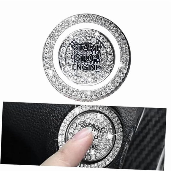 Pack-2 Car Bling Crystal Rhinestone Engine Start Button Decals, Push Start Button Cover Sticker, Cute Bling Car Accessories, Sparkling Car Interior Accessories for Women (White)
