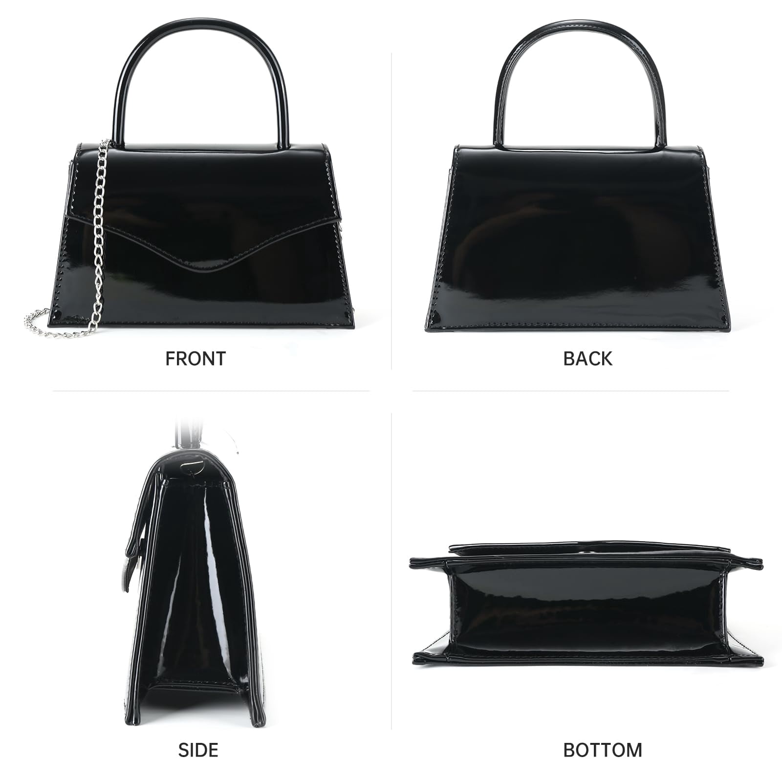 Milisente Women's Evening Bag Bridal Party Clutch Purses Cocktail Prom Handbags with Patent Leather（black）