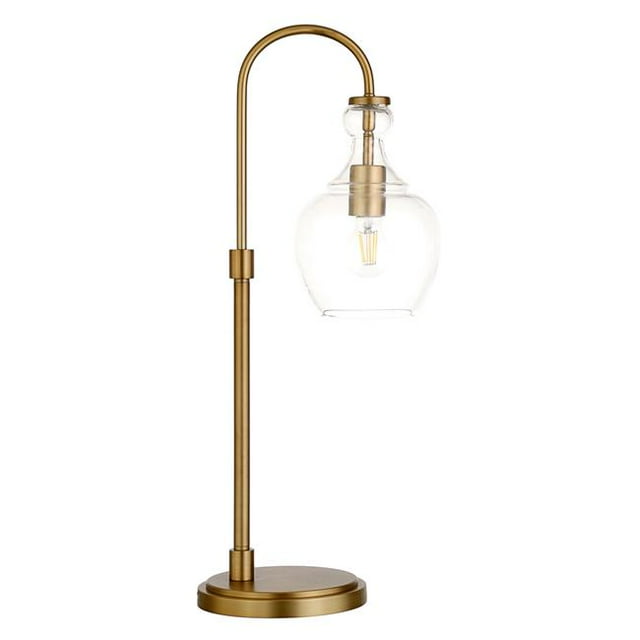Hudson & Canal TL0800 Verona Brushed Brass Arc Table Lamp with Clear Glass Shade