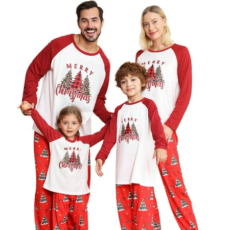 

Family Matching Pajamas Christmas Tree Letters Print Raglan Long Sleeve Tops and Casual Pants Sleepwear