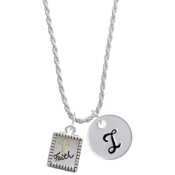 Delight Jewelry Two-tone Shadow Box ''Faith'' with Cross Silvertone Script Initial Disc - I - Charm Necklace, 20"+3"