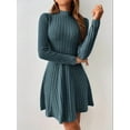 thumbnail image 3 of Womens Long Sleeve Sweater Dress Bodycon Crew Neck 2025 Fall Slimming Knit Mini Dresses Sea Blue L, 3 of 7