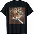 thumbnail image 1 of Camiseta con meme de gato - 100 % algodón, cuello redondo, manga corta, para hombre y mujer, regalo para amantes de los gatos, ropa cómoda para el día a día, diseño divertido, algodón resistente., 1 of 6
