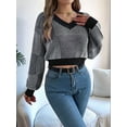 thumbnail image 2 of Women'S Cropped Sweater V-Neck Long Sleeve Crop Sweater Pullover Jumper Knit Top, 2 of 8