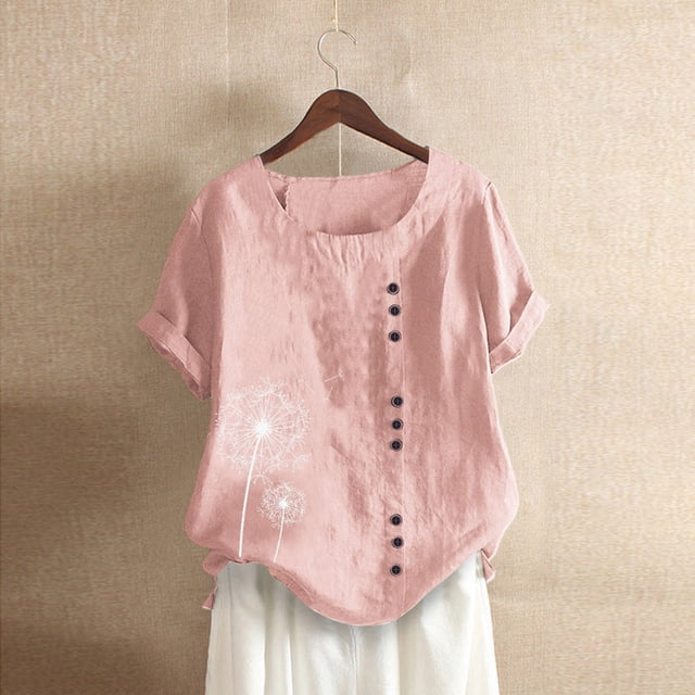 Puntoco - Blusa para mujer, informal, suelta, con botones, de lino, talla grande, con estampado bohemio, tanic Puntoco Puntoco-5339