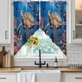 thumbnail image 4 of Coastal Turtle Kitchen Window Curtains, Swag Curtains Valance for Bedroom Living Room Bathroom, Turquoise Coral Tropical Ocean Animal Fish Rod Pocket Window Curtain Block Drapes 2 Panels 36"x63", 4 of 9