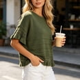 thumbnail image 5 of dazeni Summer Sweaters for Women Ruffle Flare Short Sleeve Knit Crochet Pullover Hollow out Oversized Crewneck Tops Army Green, 5 of 7