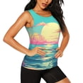 thumbnail image 2 of Daiia Retro Palm Beach Sunset Printed Womens Workout Tops for Women Quick-dry Tank Tops Mesh Yoga Shirts Athletic Running Tank Tops Sleeveless Gym Clothes-XX-Large, 2 of 7