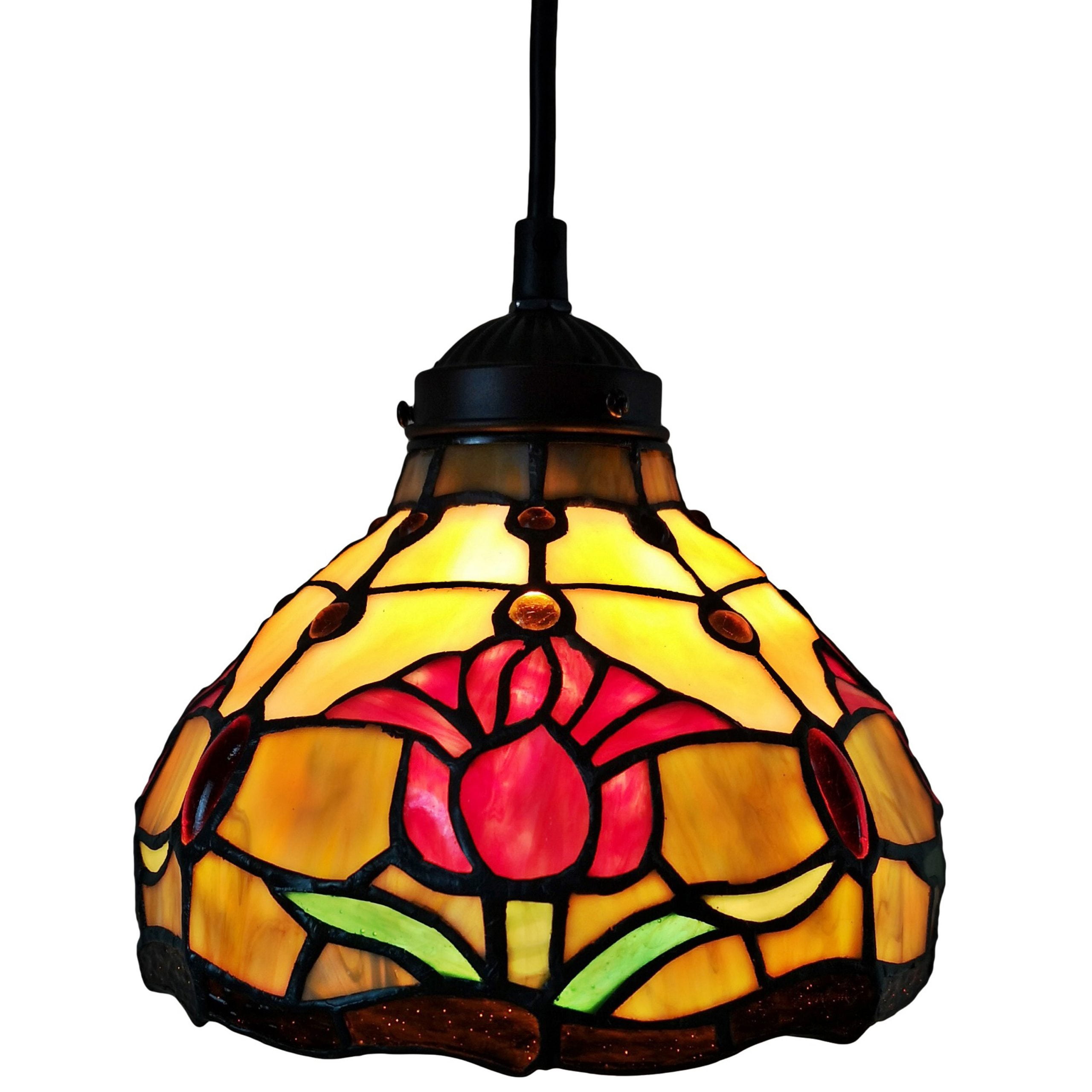 Tiffany Style Hanging Pendant Lamp 8" Wide Stained Glass Shade Red