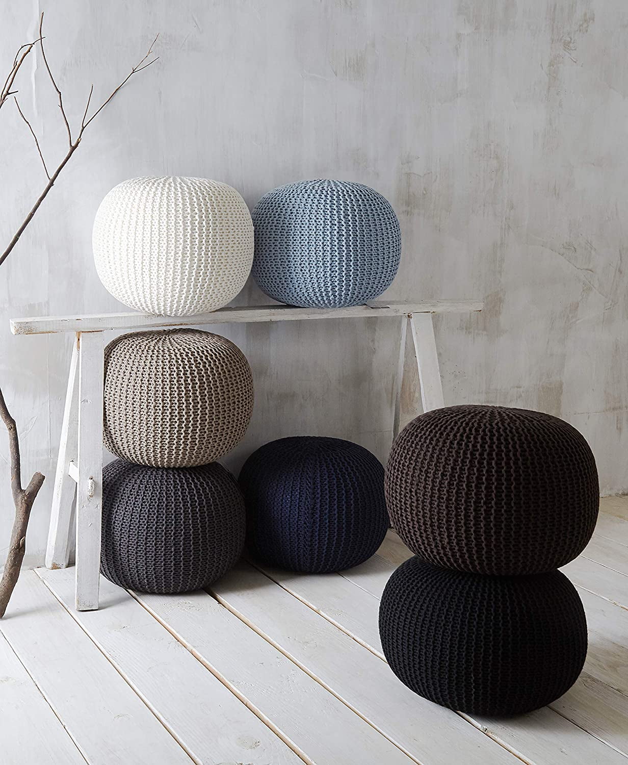 Urban Shop Brown Cotton Round Pouf