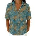 thumbnail image 4 of ClodeEU Women's Collared Print Short Sleeve V Neck Blouse,Casual Loose Fit Top Army Green,Women's Plus XXXL, 4 of 8
