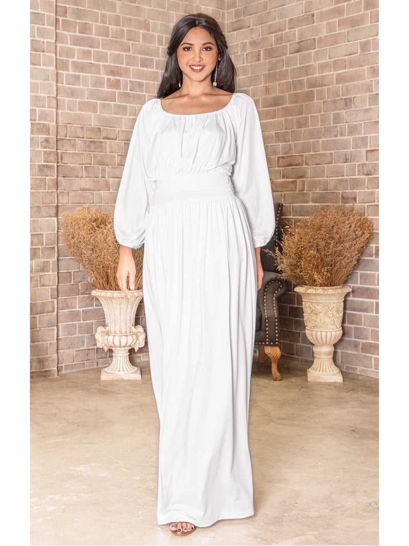 KOH KOH Long Sleeve Vintage Peasant Empire Waist Fall Winter Loose Flowy  Fall Winter Casual Formal Abaya Tall Pleated Maxi Dress Gown For Women  Ivory White XXX-Large US 22-24 NT103 - Walmart.com